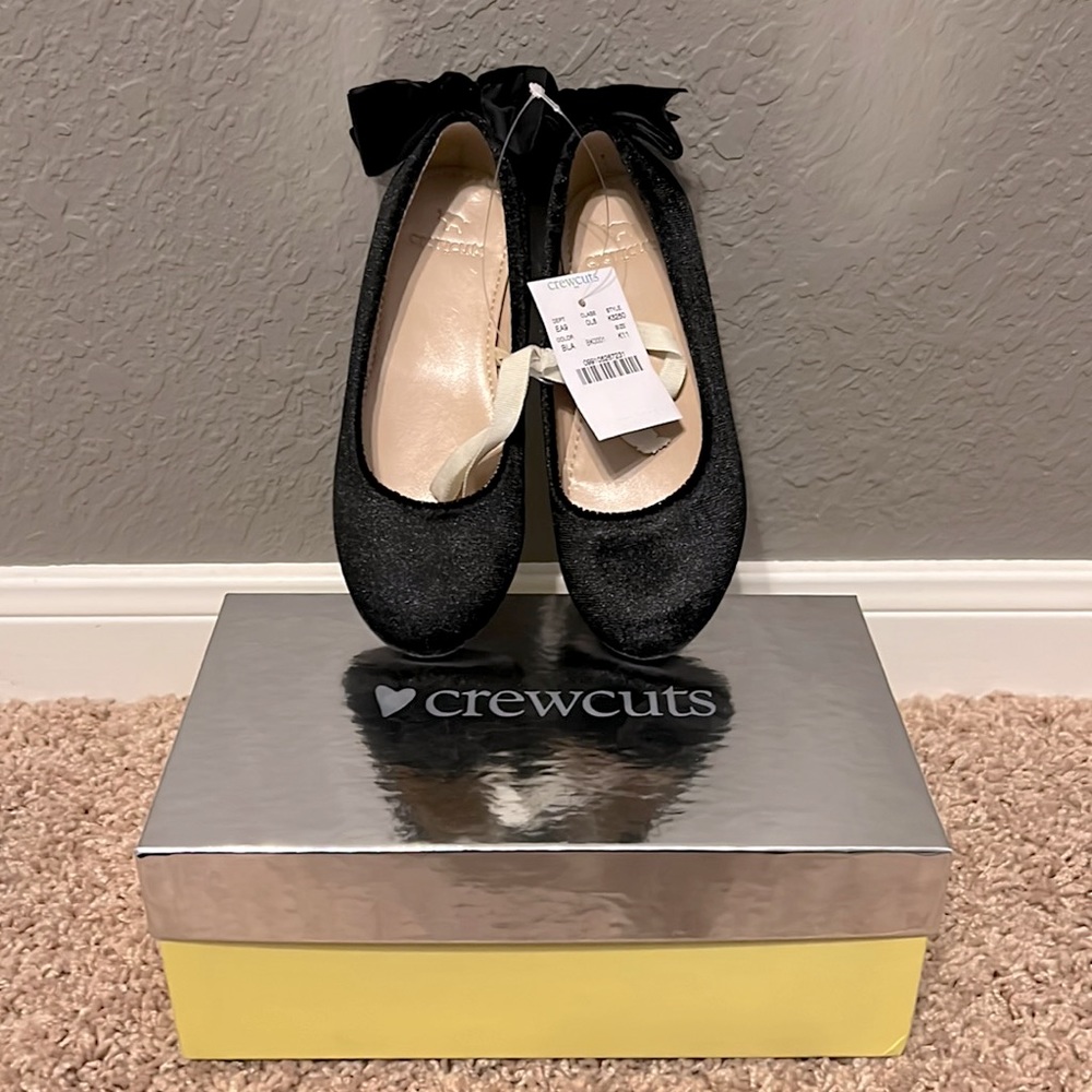 Crewcuts Black Velvet Bow Shoes size 11 NIB, NWT